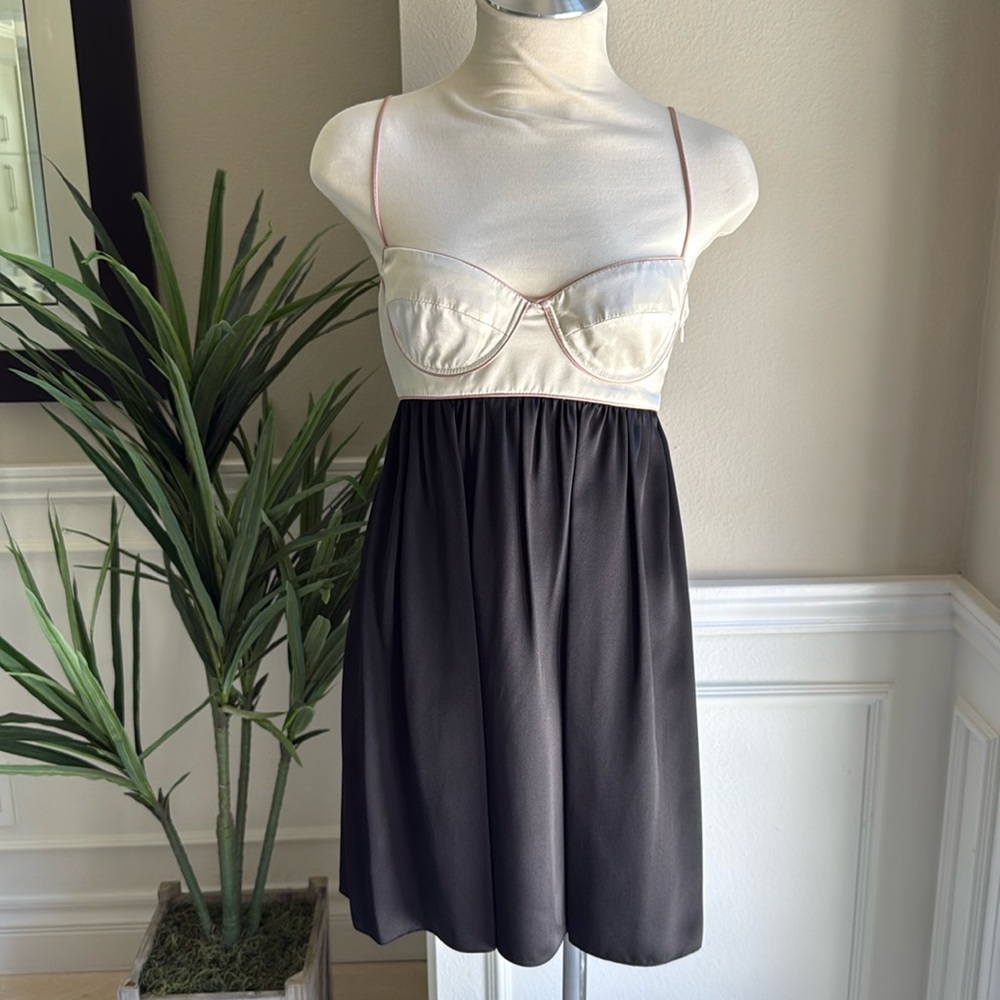 NEW Ingwa Melero Silk Corset Charmeuse Dita Mini Dress Black Cream Combo